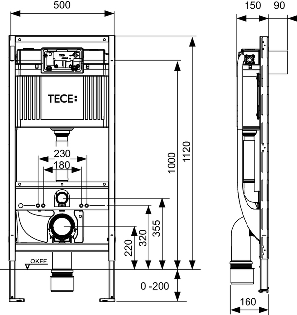 Tece рама для установки унитаза высота h1120мм без крепления к стене