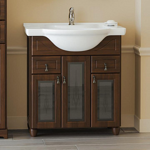 Тумба с раковиной Opadiris Тибет 80 антикварный орех (фасад с художественным стеклом)