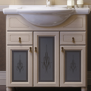 Тумба с раковиной Opadiris Тибет 80 слоновая кость (фасад с художественным стеклом)