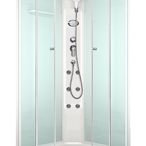 Душевая кабина DOMANI-Spa Delight Slim 11  низкий поддон , кнопочный блок управления, вертикальный гидромассаж,  светлые стенки, размер 100*100*218см,